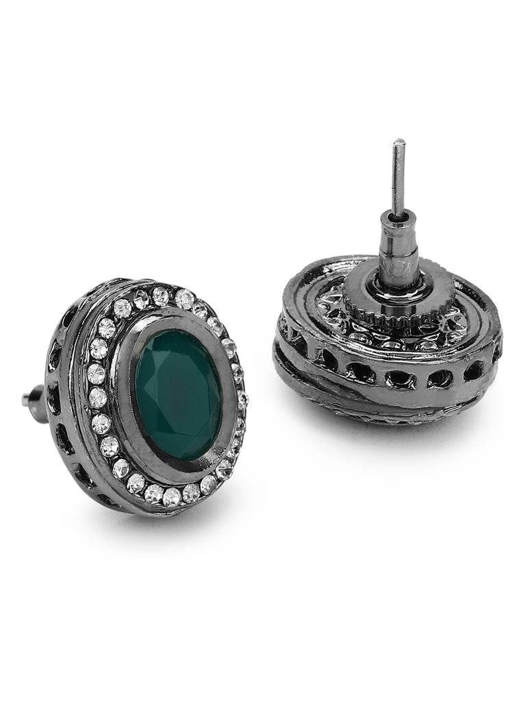 Oval Crystal Green Kundan Studs : RRMJ22-49