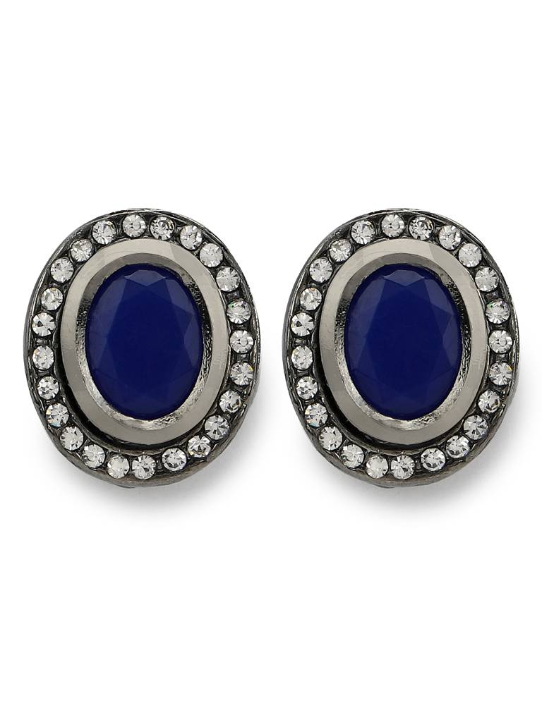 Blue Oval Crystal Kundan Studs : RRMJ22-58