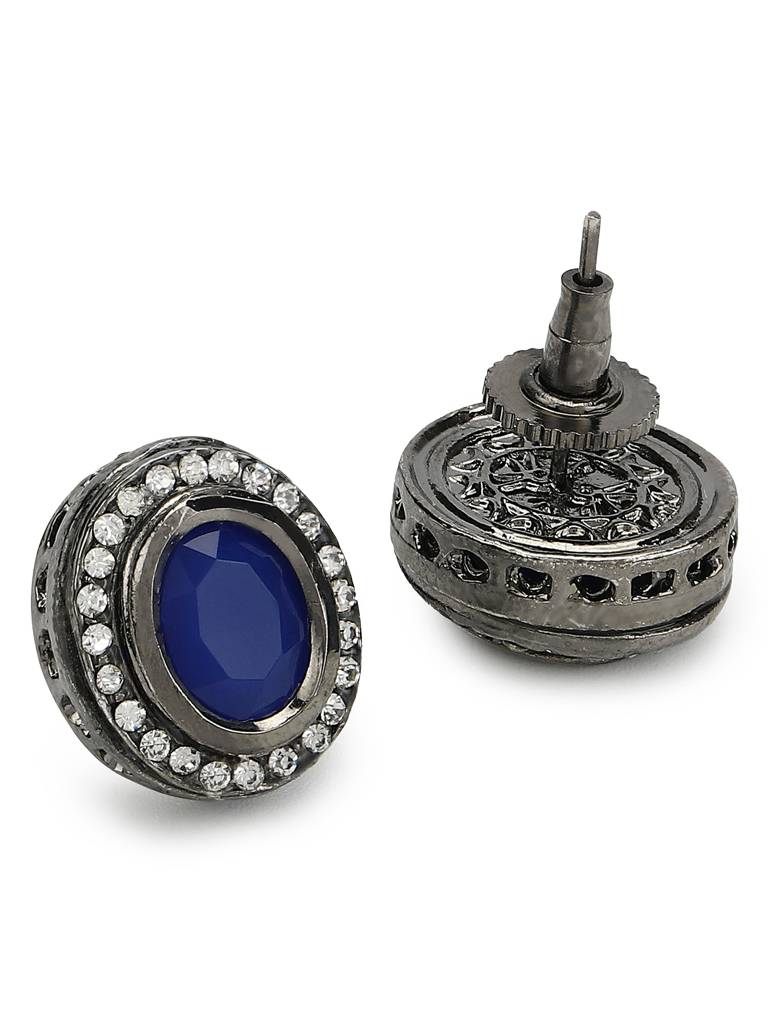 Blue Oval Crystal Kundan Studs : RRMJ22-58