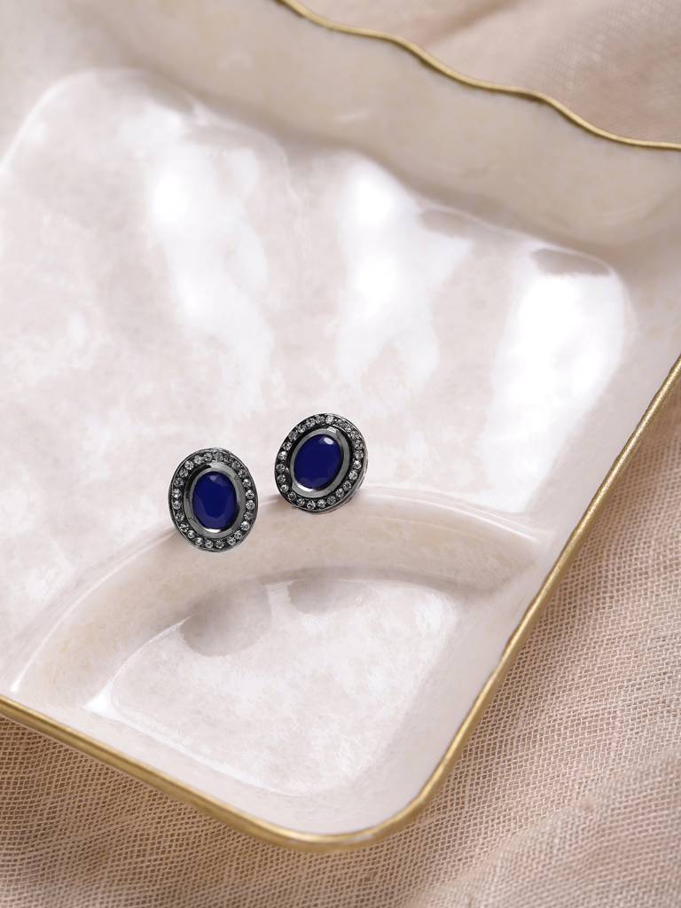 Blue Oval Crystal Kundan Studs : RRMJ22-58