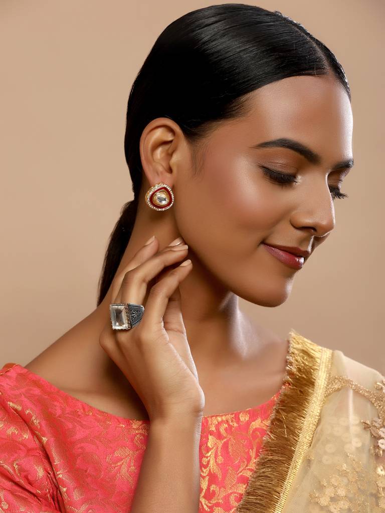 Red Circular Hoop Kundan Studs : RRMJ22-60