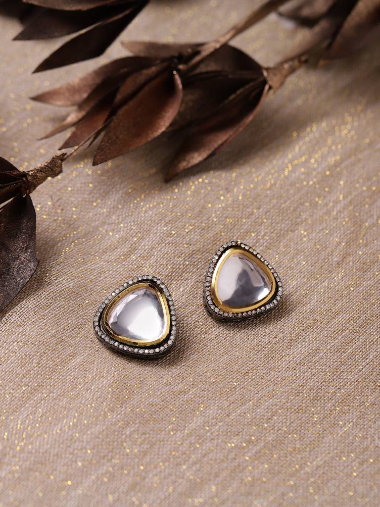 Triangular Rhodium Kundan Studs : RRMJ22-61