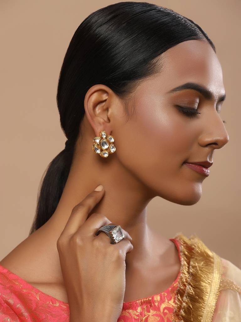 Gold Toned Kundan Studs : RRMJ22-65