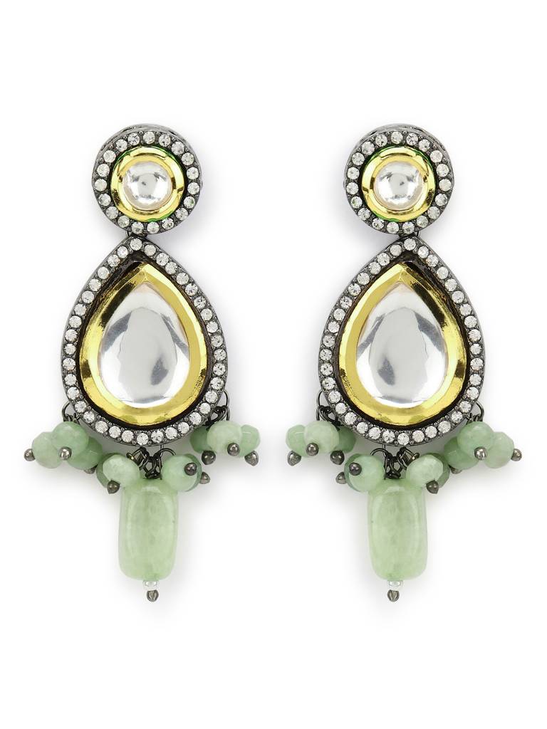 Light Green Black Kundan Earrings : RRMJ22-68