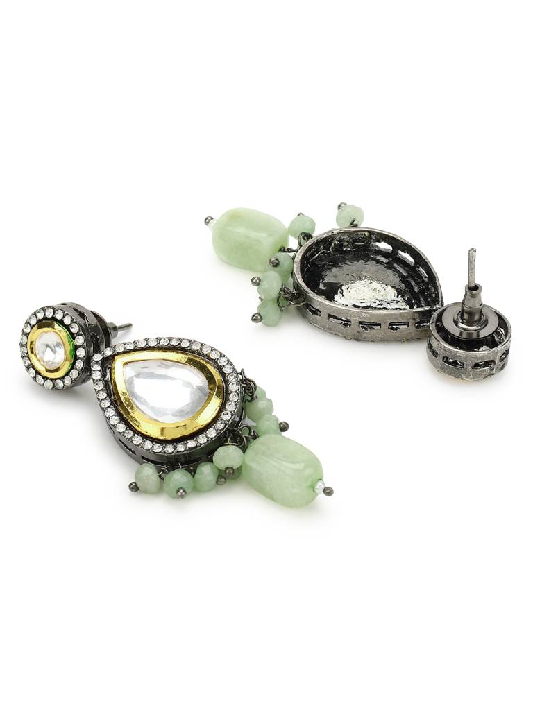 Light Green Black Kundan Earrings : RRMJ22-68