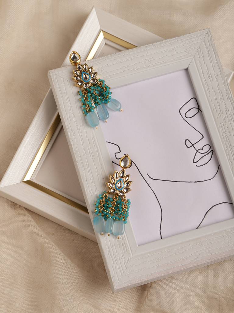 Turquoise Blue Kundan Earrings : RRMJ22-71
