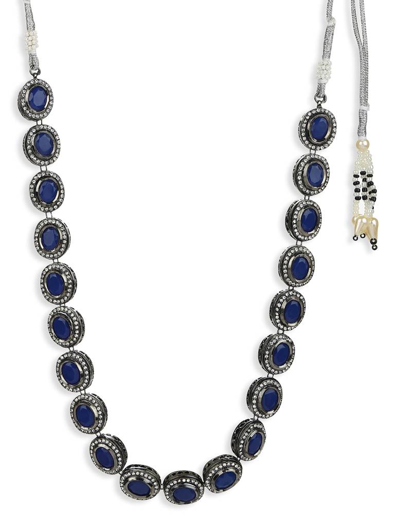 Oxidised Blue Kundan Neckpiece : RRMJ22-78