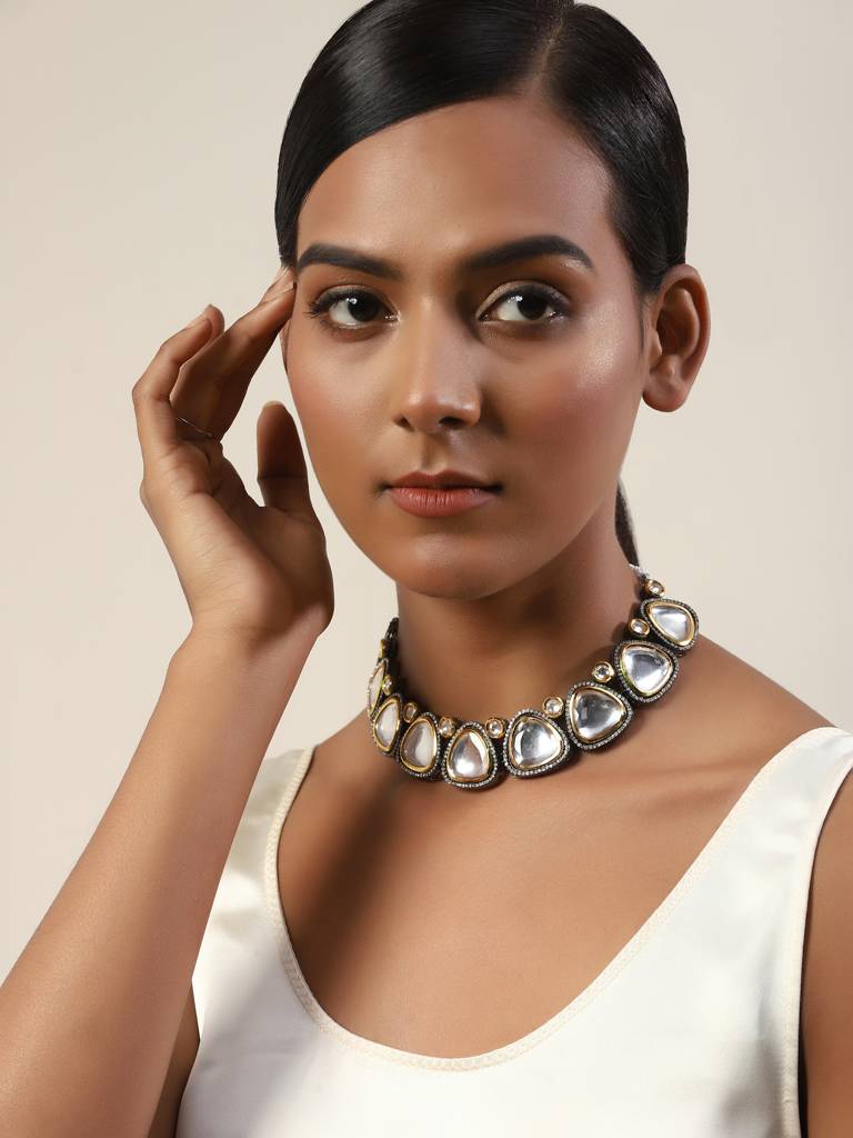 Gold And Silver Kundan Neckpiece : RRMJ22-88