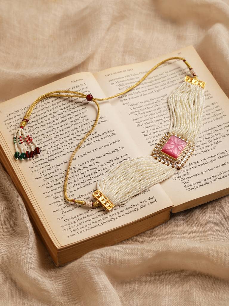 Beaded Sqaure Pink Kundan Neckpiece : RRMJ22-90