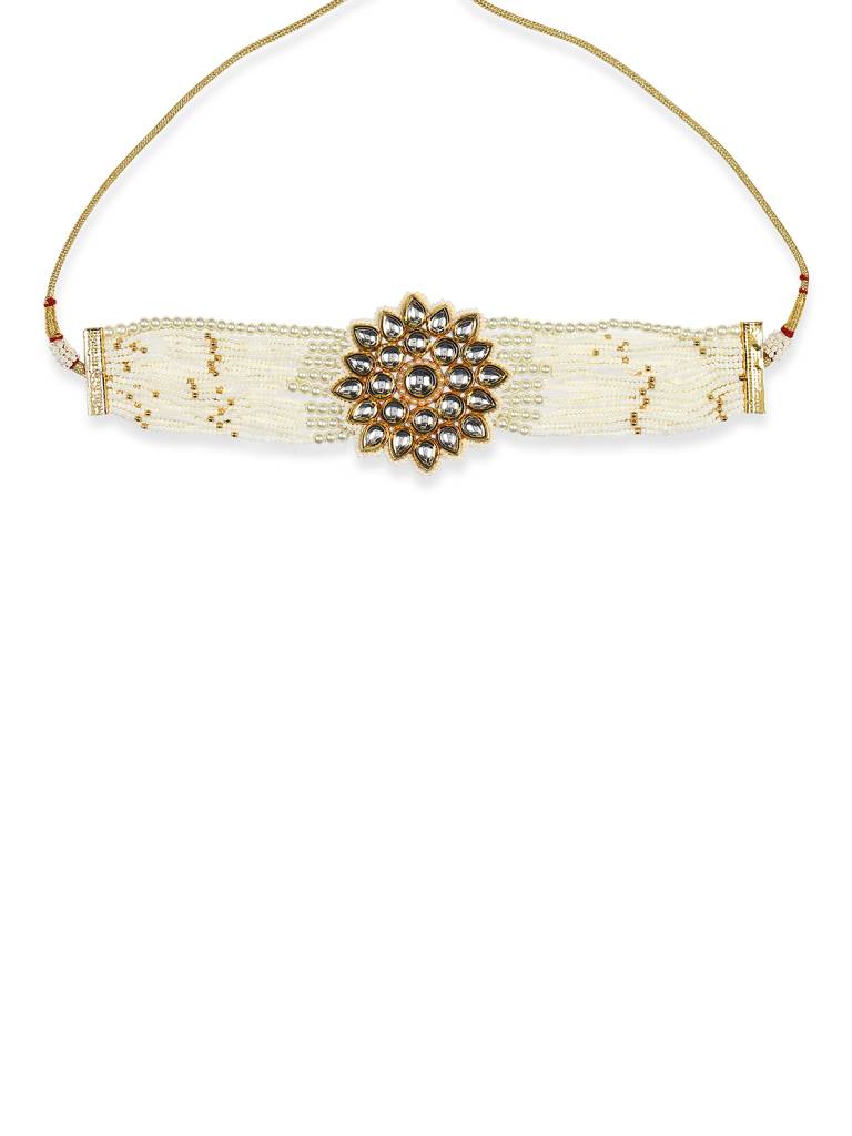 Florett Gold And White Beaded Kundan Neckpiece : RRMJ22-92