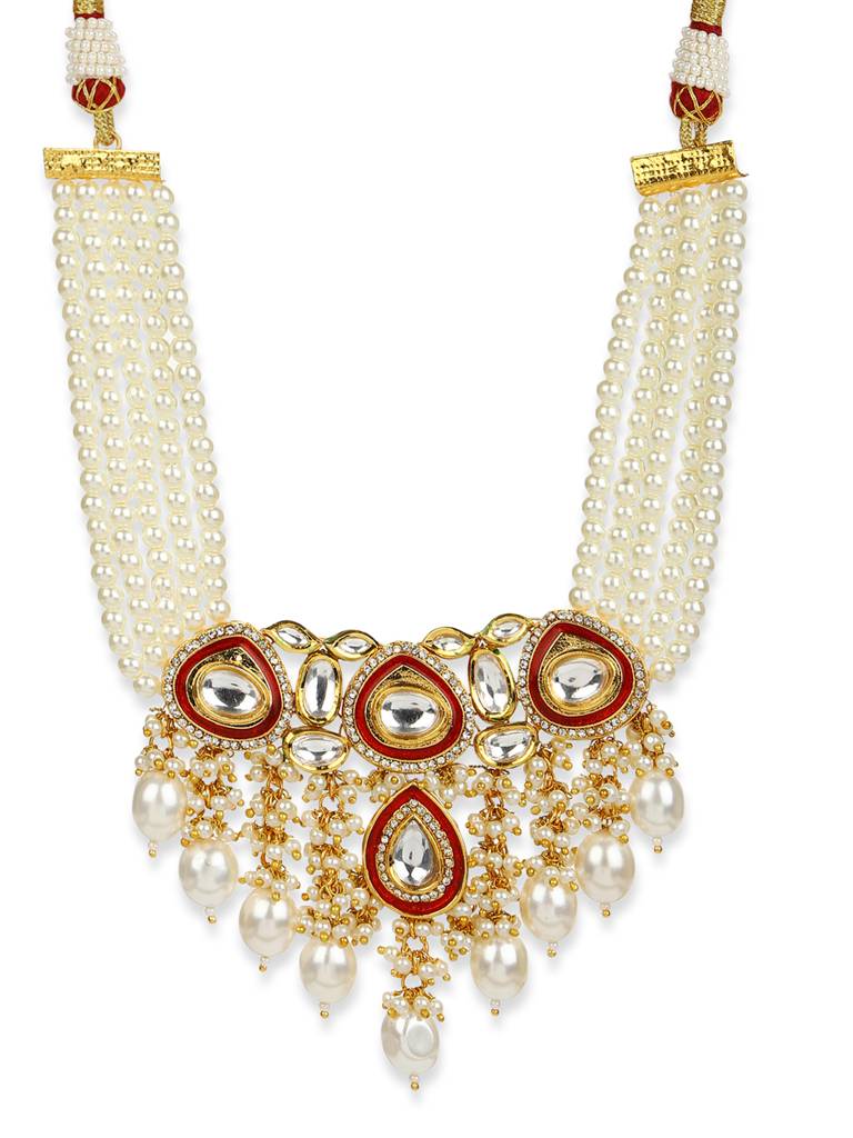 White Pearl And Red Meenakari Kundan Neckpiece : RRMJ22-96