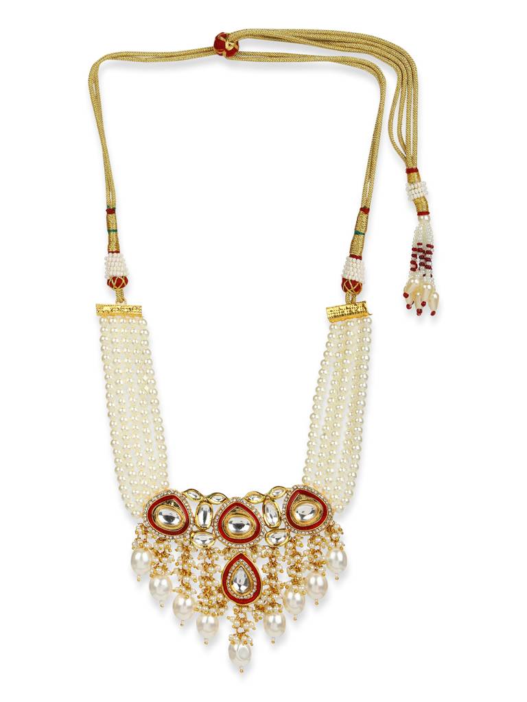 White Pearl And Red Meenakari Kundan Neckpiece : RRMJ22-96