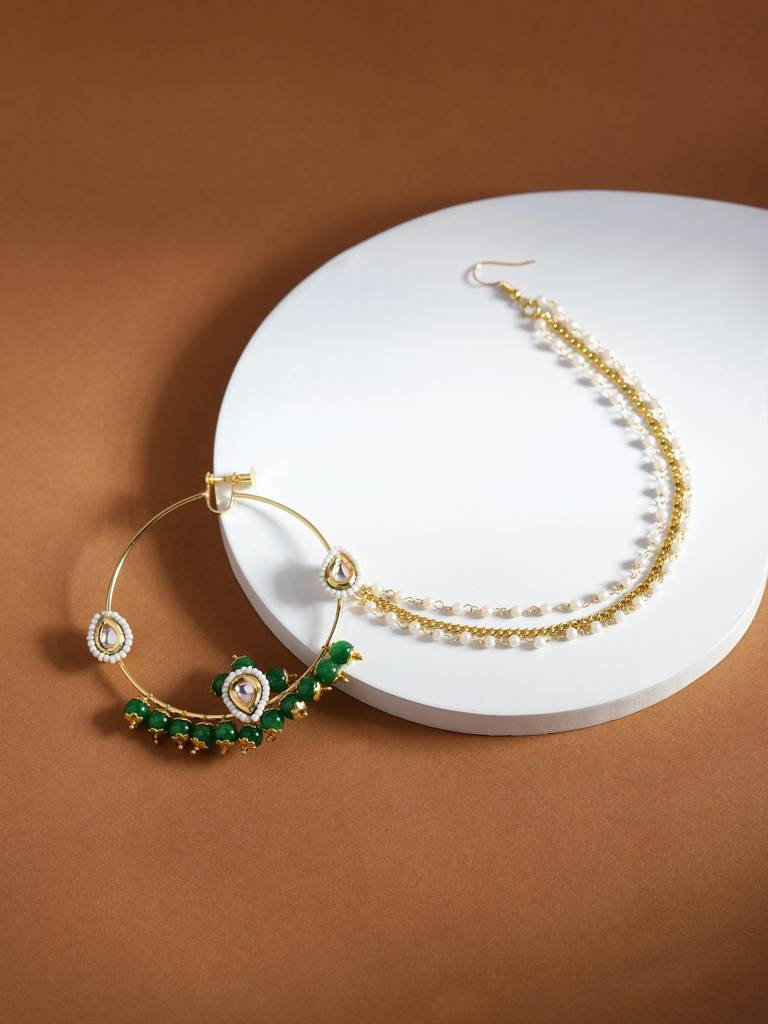 Teardrop Green Beaded Nose Ring : RROCT22-13
