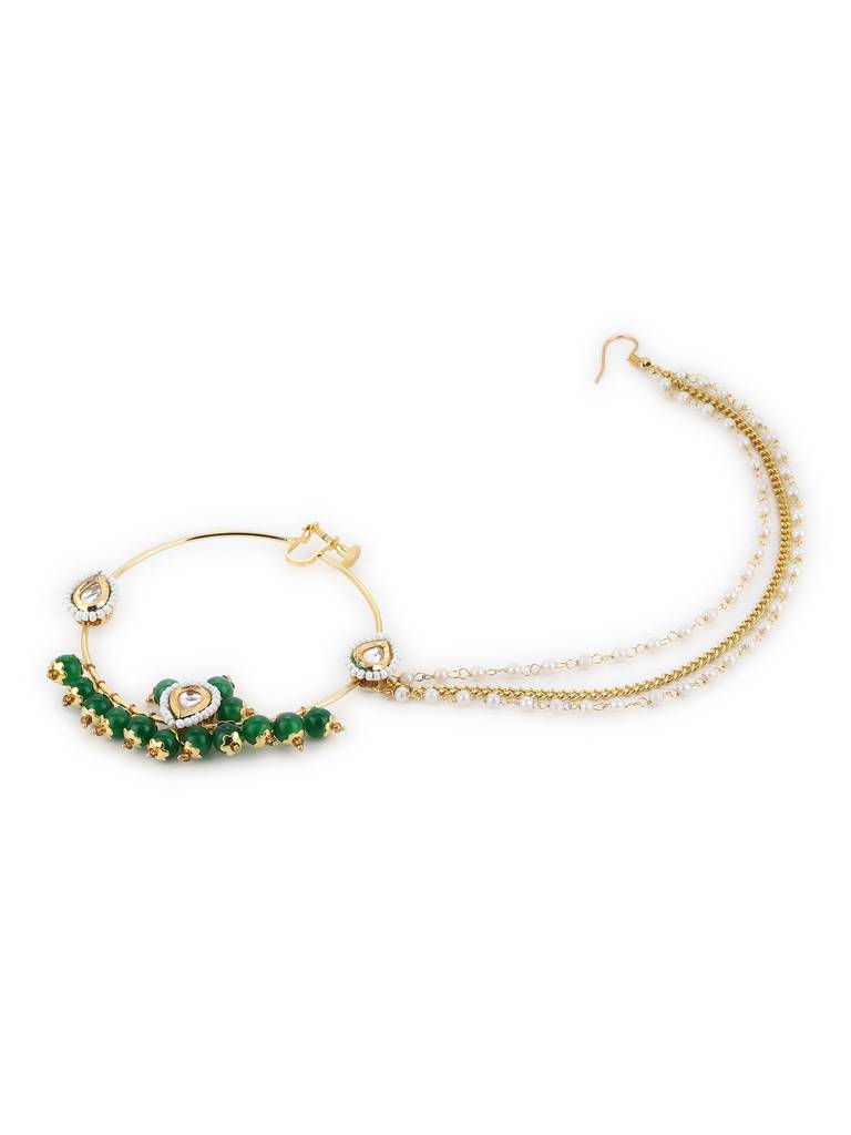 Teardrop Green Beaded Nose Ring : RROCT22-13