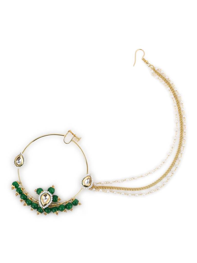 Teardrop Green Beaded Nose Ring : RROCT22-13