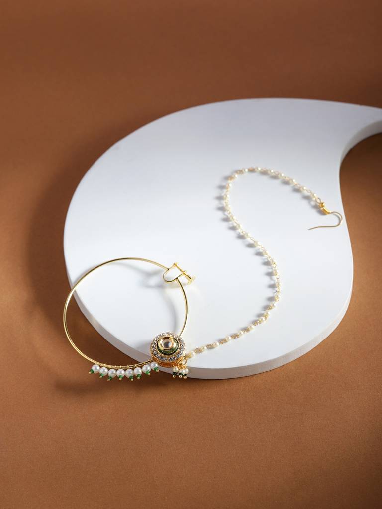 Kundan Crystal Beaded Nose Ring : RROCT22-16