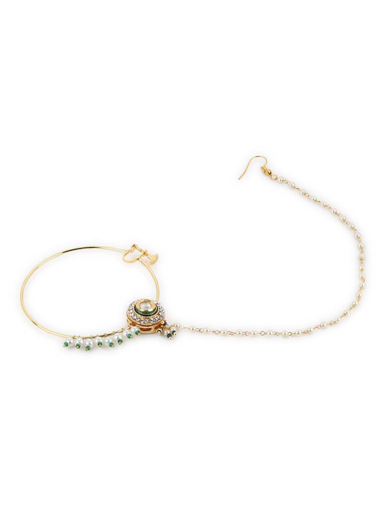 Kundan Crystal Beaded Nose Ring : RROCT22-16