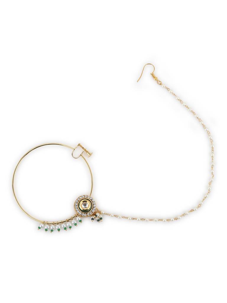 Kundan Crystal Beaded Nose Ring : RROCT22-16
