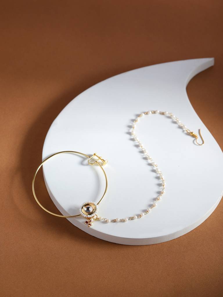 Round Kundan Beaded Nose Ring : RROCT22-17