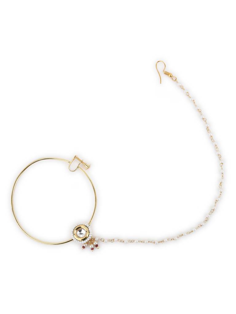 Round Kundan Beaded Nose Ring : RROCT22-17