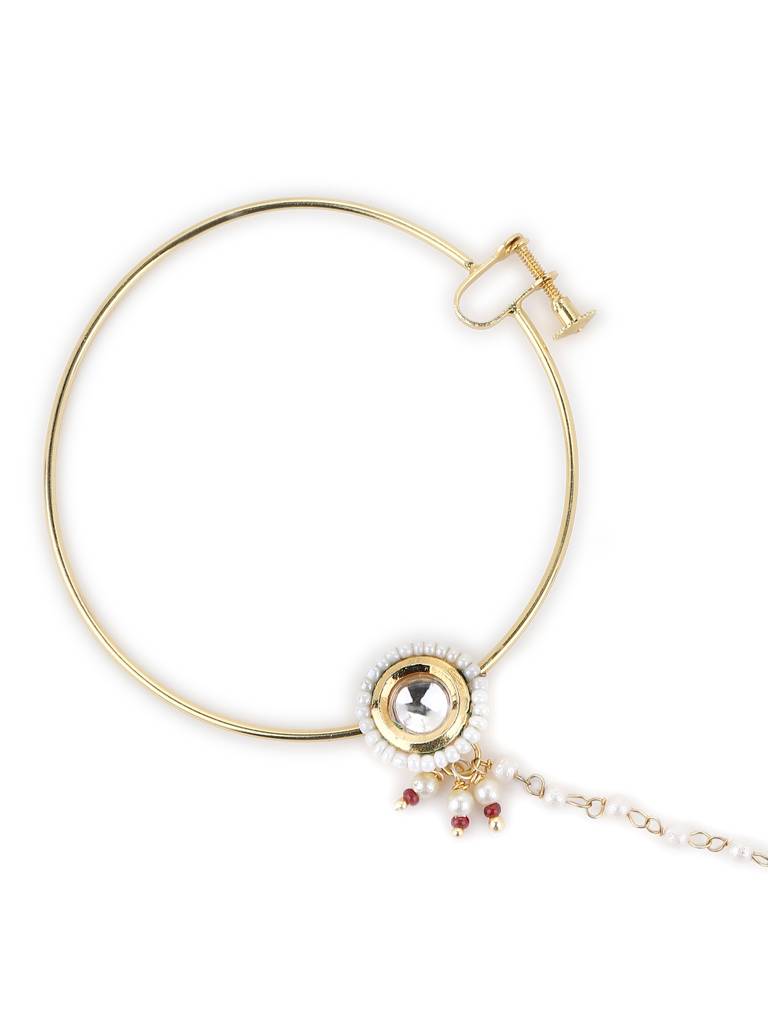 Round Kundan Beaded Nose Ring : RROCT22-17