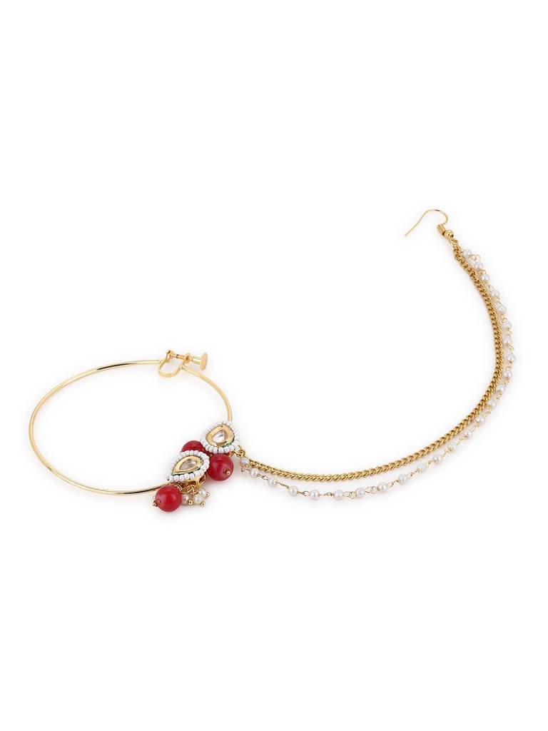 Teardrop Beaded Nose Ring With Double Chain : RROCT22-19