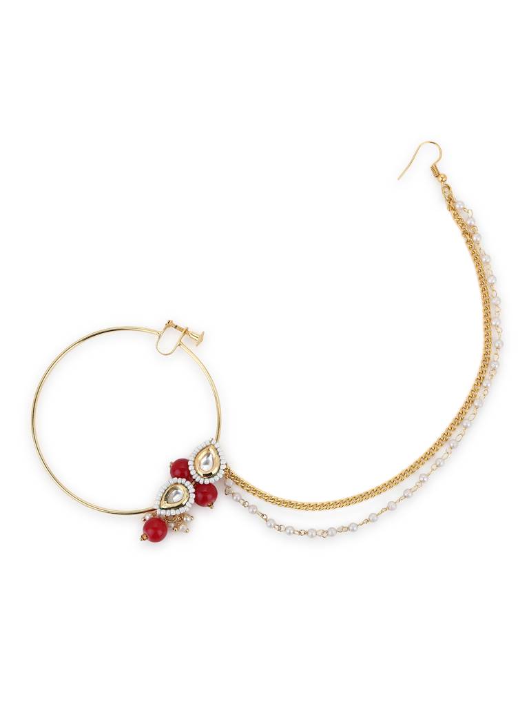 Teardrop Beaded Nose Ring With Double Chain : RROCT22-19