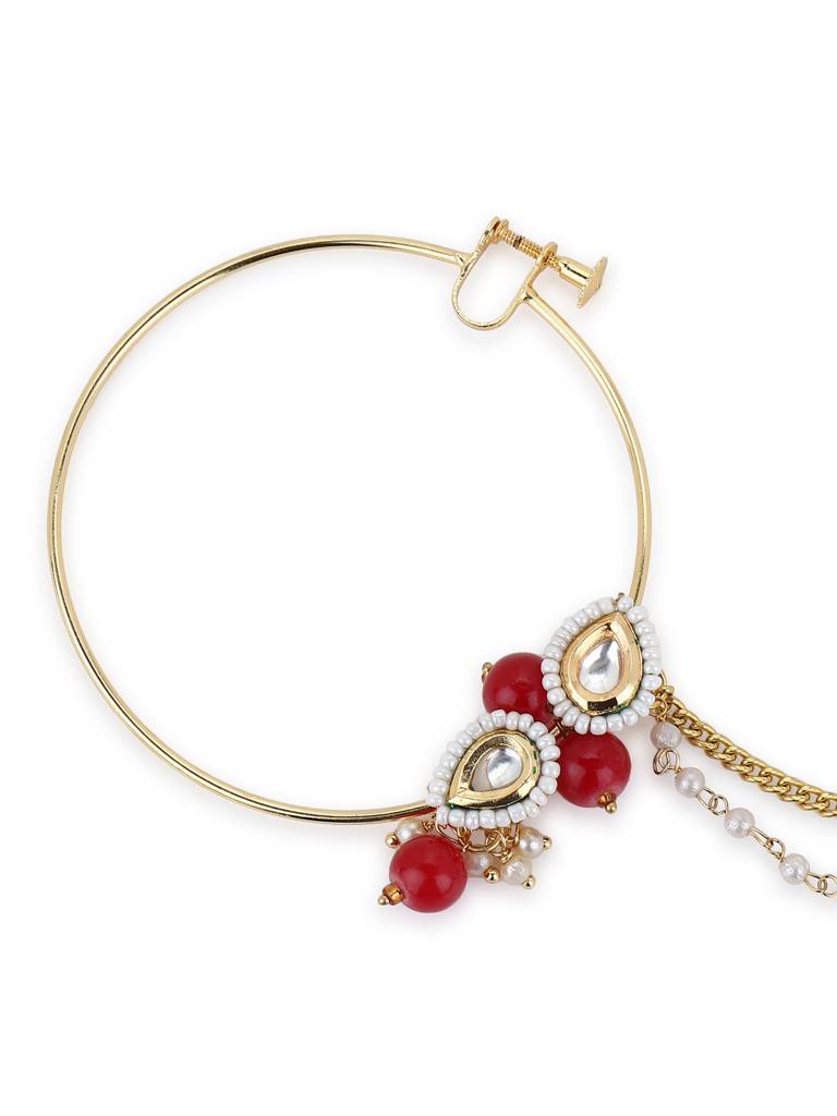 Teardrop Beaded Nose Ring With Double Chain : RROCT22-19