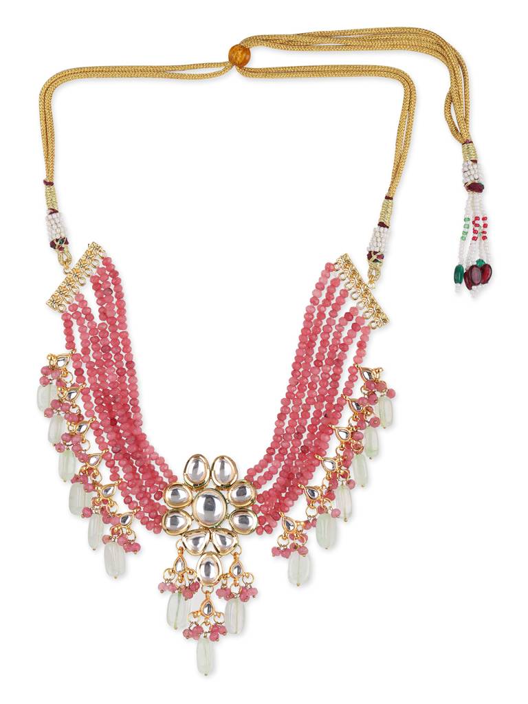 Peach And Mint Green Layered Kundan Neckpiece : RROCT22-26