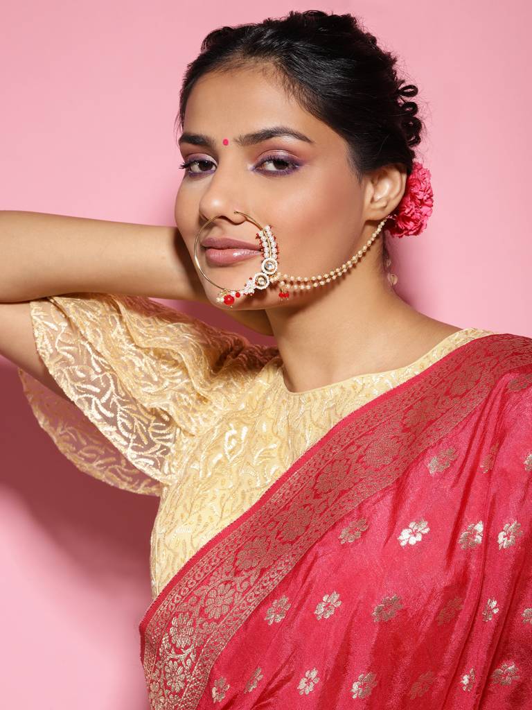 Red Stone Maharani Beaded Nose Ring : RROCT22-2