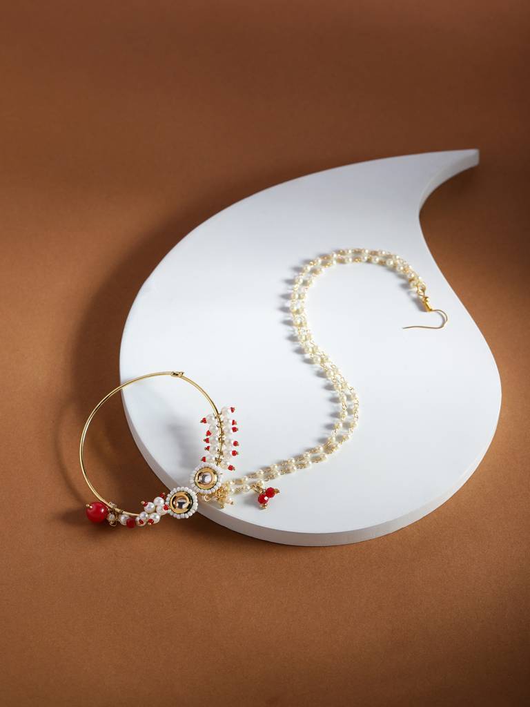 Red Stone Maharani Beaded Nose Ring : RROCT22-2
