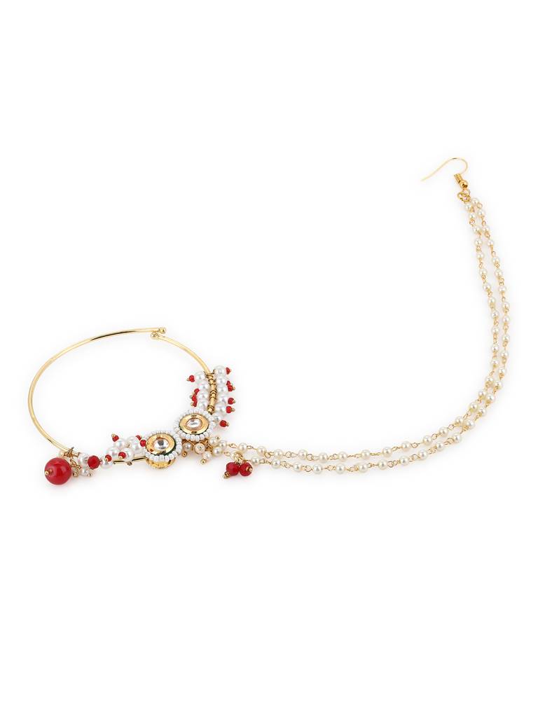 Red Stone Maharani Beaded Nose Ring : RROCT22-2