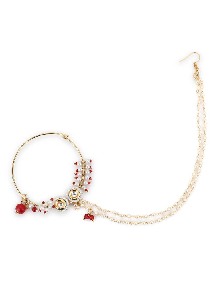 Red Stone Maharani Beaded Nose Ring : RROCT22-2