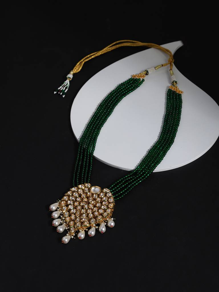 Dark Green And Pearl Drop Stone Kundan Neckpiece : RROCT22-33