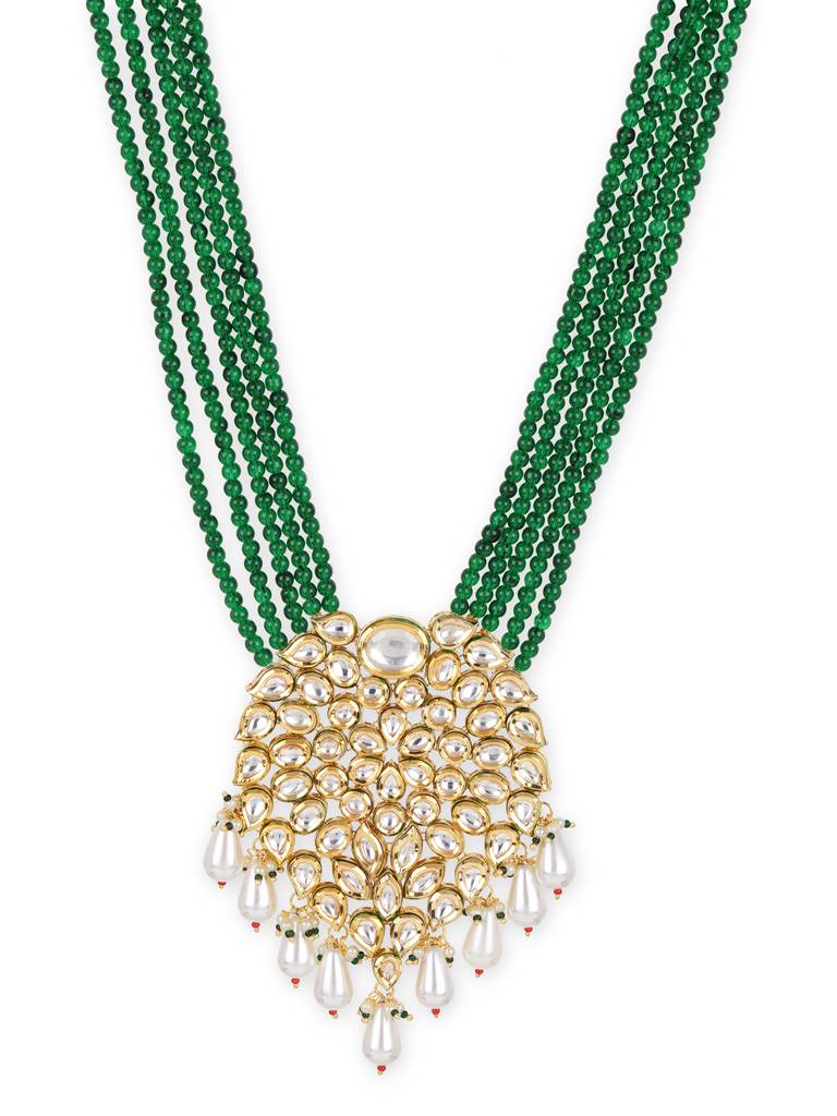 Dark Green And Pearl Drop Stone Kundan Neckpiece : RROCT22-33