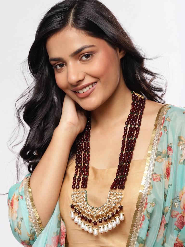 Maharani Maroon Stone Layered Kundan Neckpiece : RROCT22-36