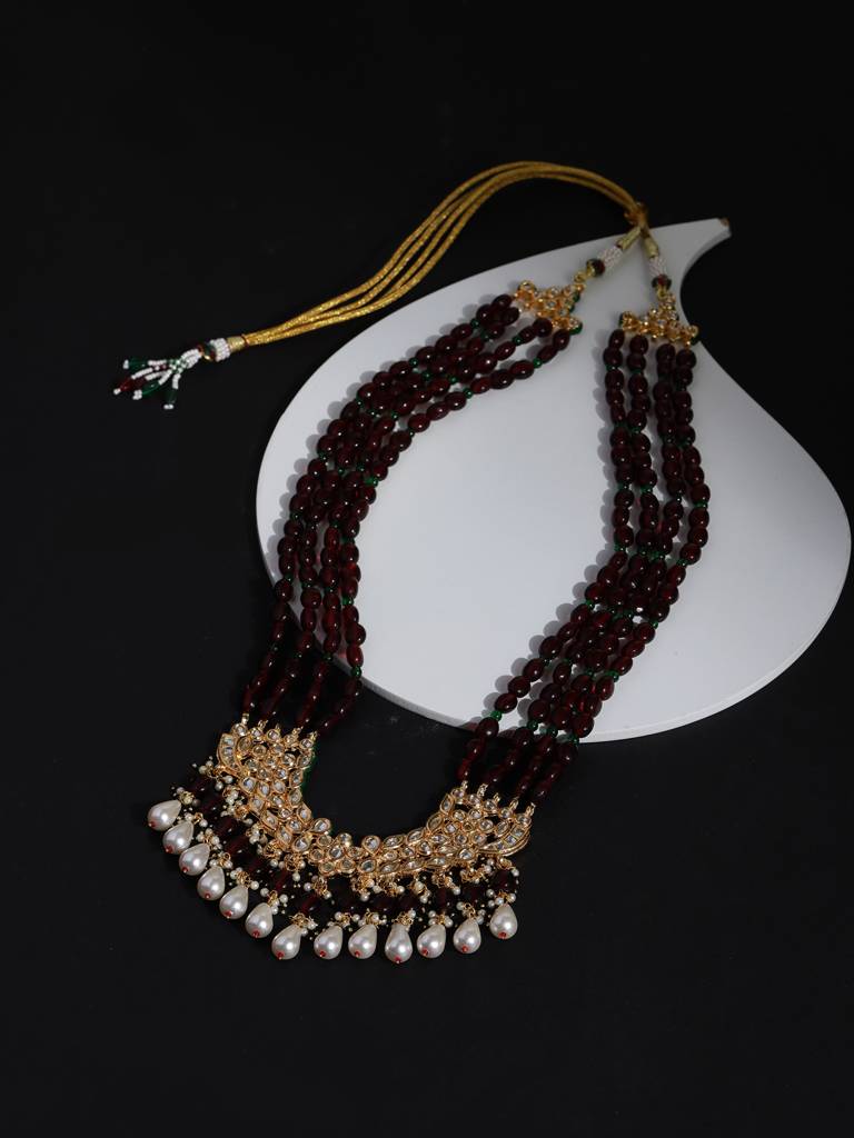 Maharani Maroon Stone Layered Kundan Neckpiece : RROCT22-36