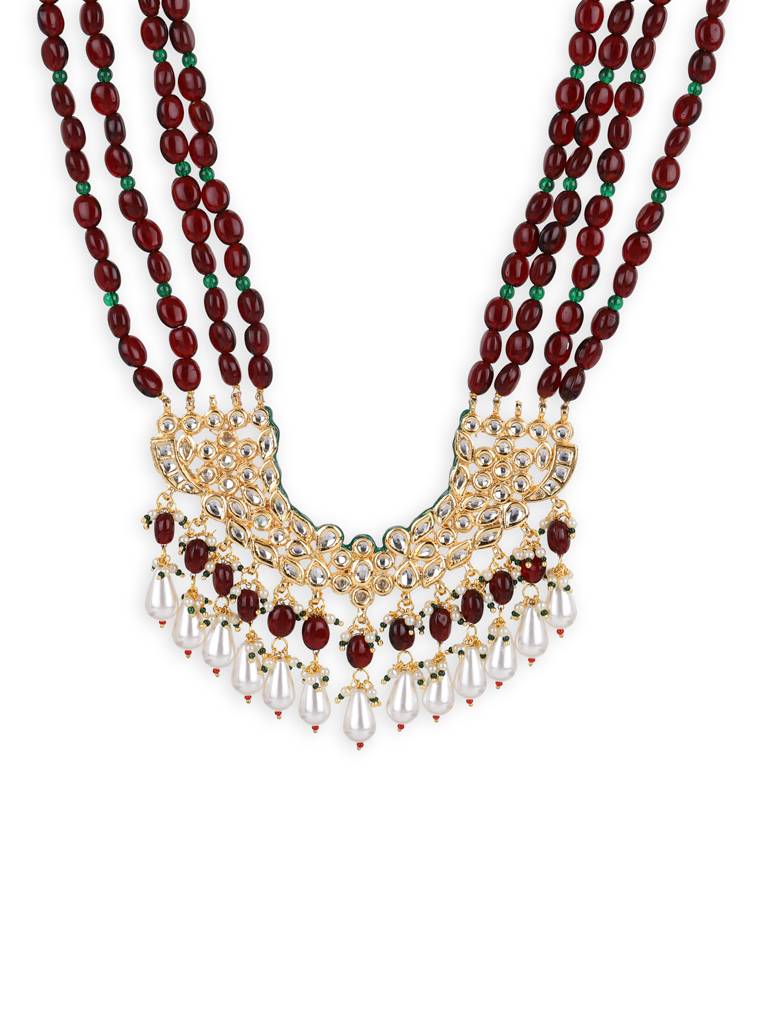 Maharani Maroon Stone Layered Kundan Neckpiece : RROCT22-36