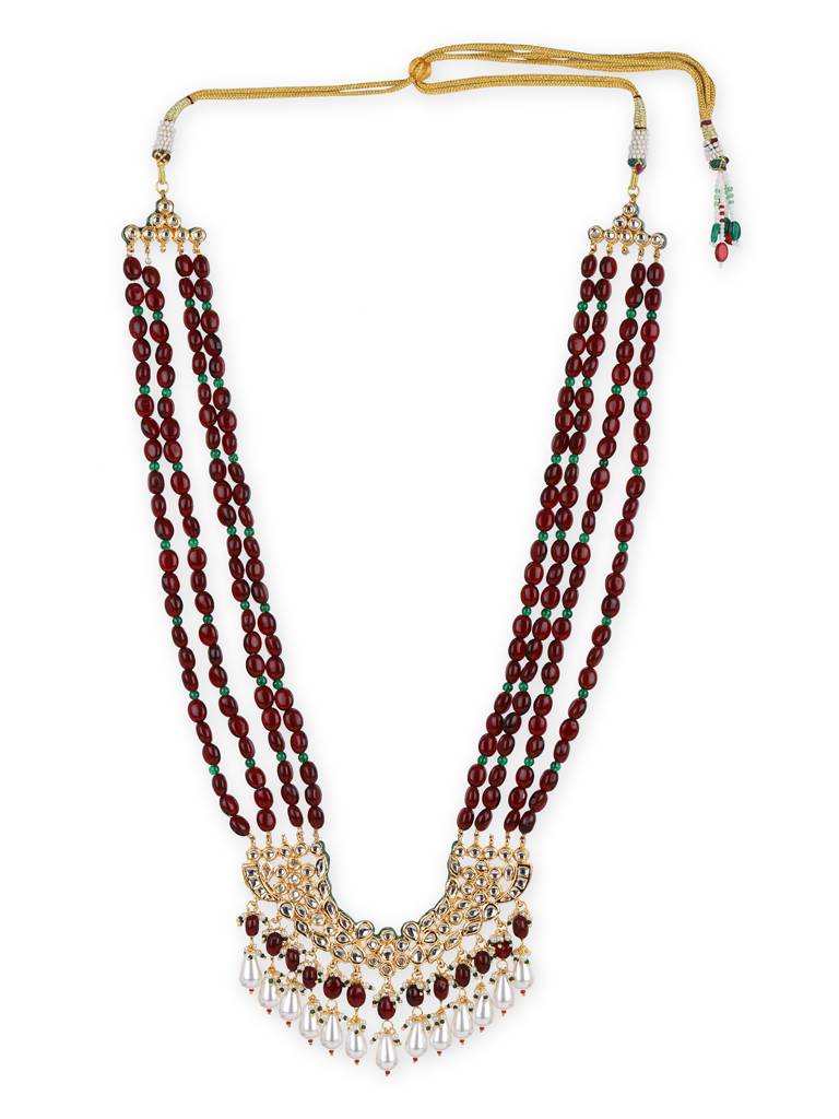 Maharani Maroon Stone Layered Kundan Neckpiece : RROCT22-36