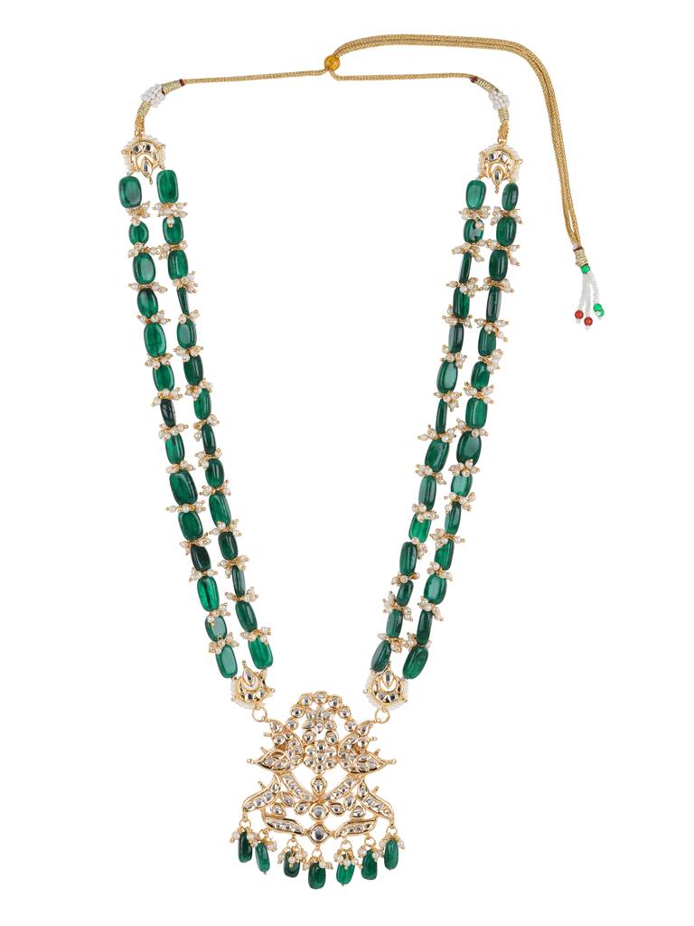 Long Green Beaded Kundan Neckpiece : RROCT22-38