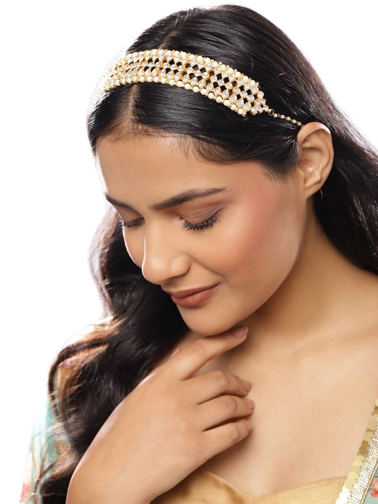 Kundan & Pearl Beaded Hair Band : RROCT22-39