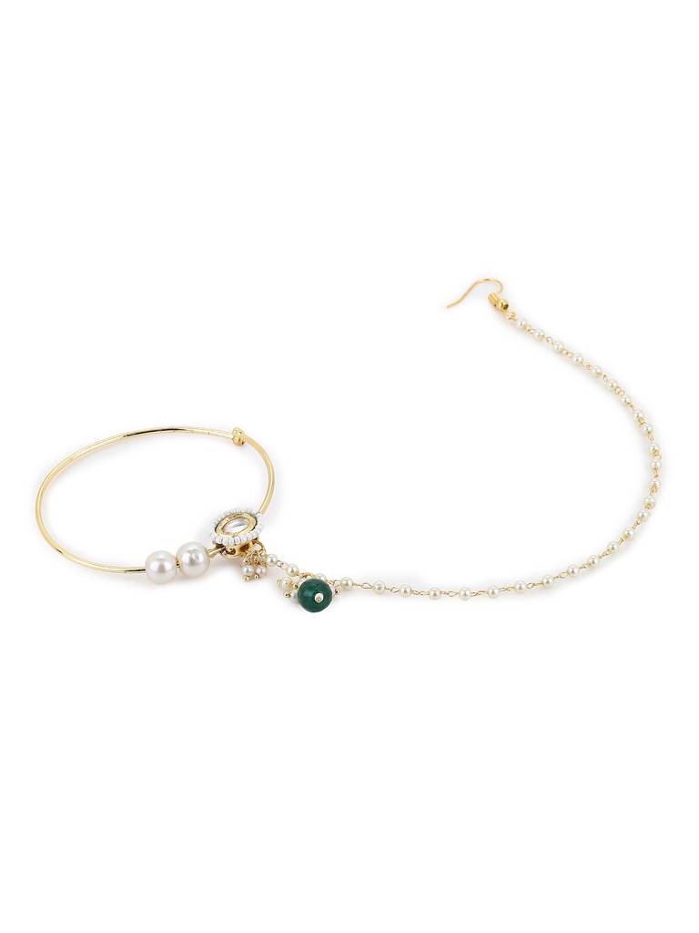 Emerald Drop & Pearl Beaded Nose Ring : RROCT22-3