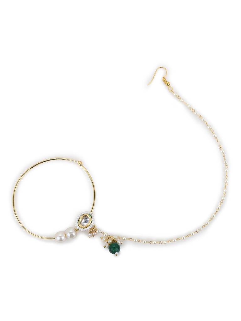 Emerald Drop & Pearl Beaded Nose Ring : RROCT22-3