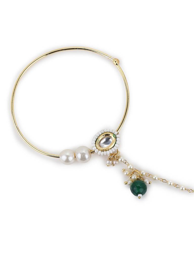 Emerald Drop & Pearl Beaded Nose Ring : RROCT22-3