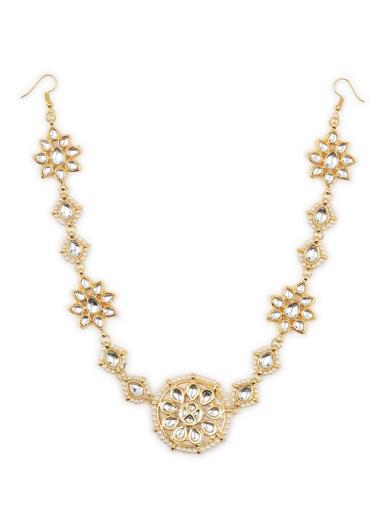 Center Kundan Piece & Pearl Beaded Hair Band : RROCT22-41