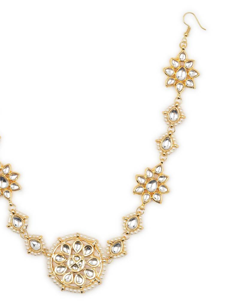 Center Kundan Piece & Pearl Beaded Hair Band : RROCT22-41