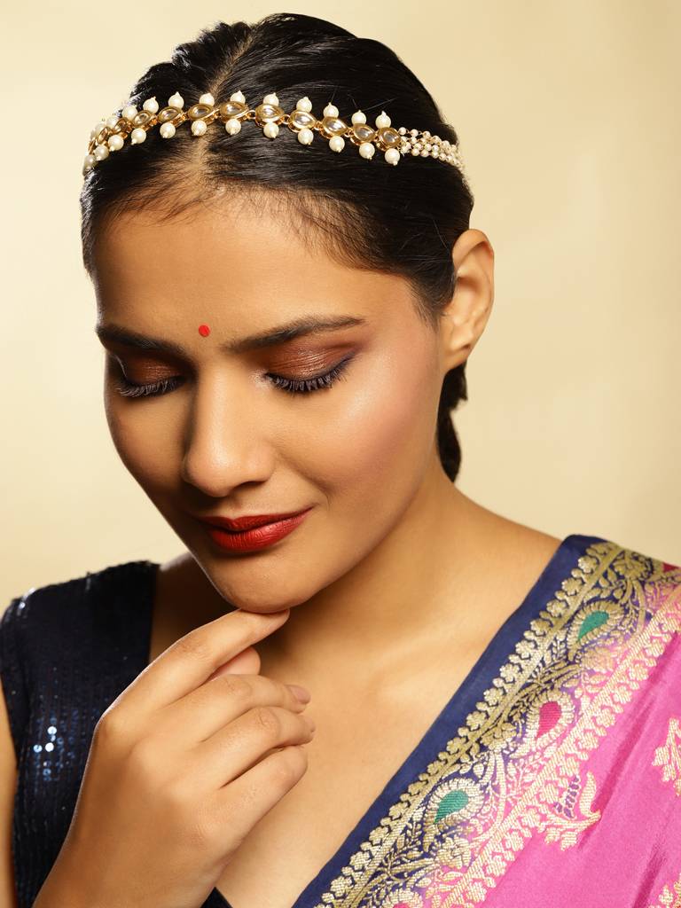 Kundan & Pearl Layered Beaded Hair Band : RROCT22-42