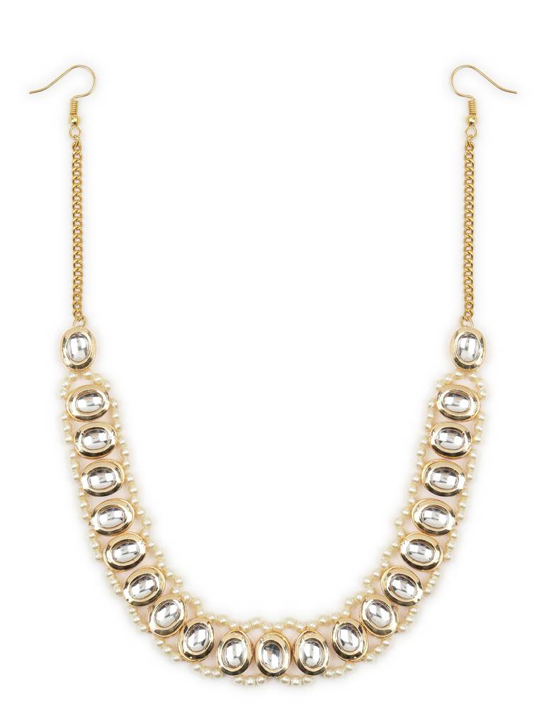Kundan & Pearl Beaded Hair Band With Gold Chain : RROCT22-45
