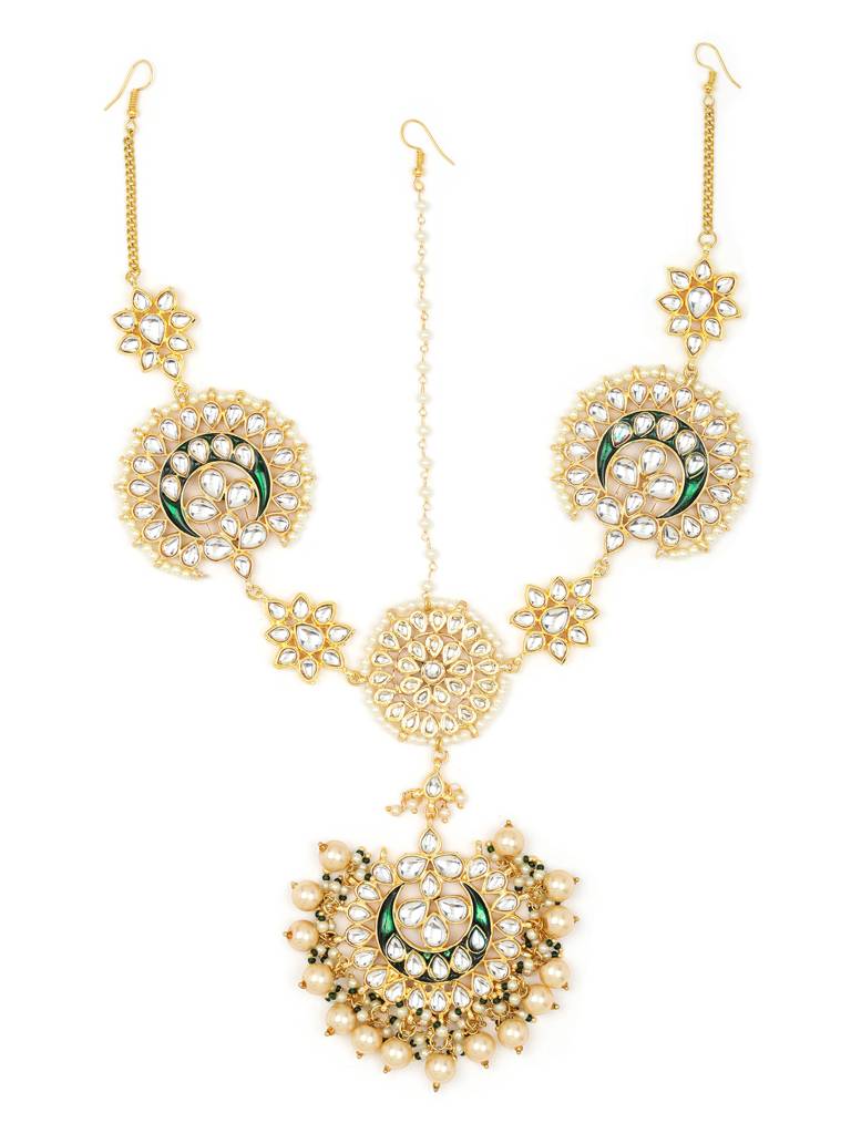 Meenakari Chand Kundan Center Piece With Pearls Matha Patti : RROCT22-54