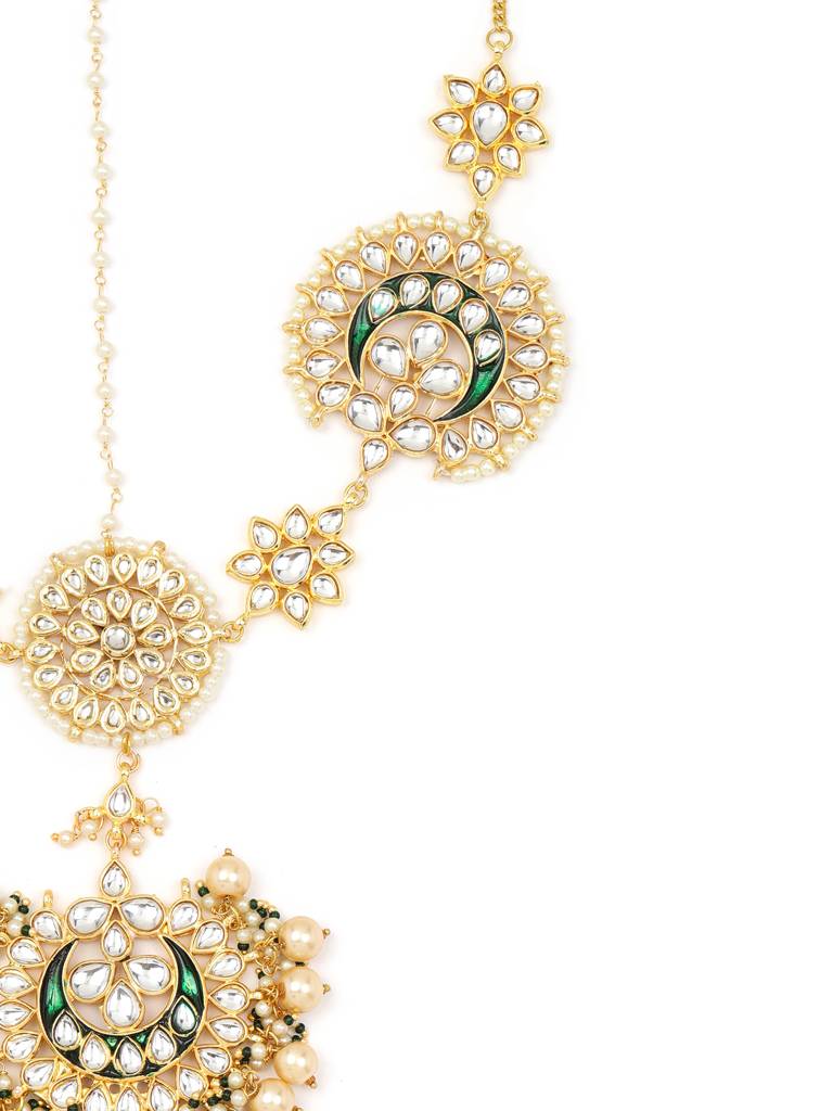 Meenakari Chand Kundan Center Piece With Pearls Matha Patti : RROCT22-54